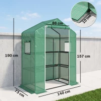 Outsunny Invernadero con 1 Puerta 2 Ventanas y Estantes de 2 Niveles en Forma de U para Cultivo de Plantas 140x73x190 cm Verde(m-3)