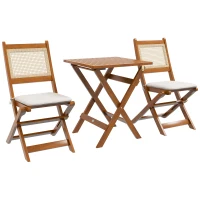 Outsunny Salon de jardin bistrot, ensemble bistrot de jardin pliantes 2 fauteuils avec coussins 1 table basse en résine tressée(m-1)