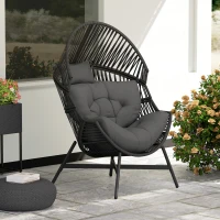 Outsunny Rattan Egg Chair, Oversized Freestanding Garden Egg Chair with Thick Tufted Cushion, Headrest, Steel Frame for Indoor and Outdoor Use, Charcoal Grey(m-10)
