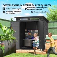 Outsunny Casetta da Giardino a 2 Ingressi con 3 Finestre e Prese d'Aria, in PP e Alluminio, 182x182x196 cm, Grigio Scuro(m-7)