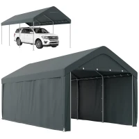 Outsunny Carport tente de garage 3 x 6 m, abri voiture extérieur, parois latérales amovibles, 2 portes zippées enroulables, gris(m-11)