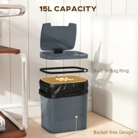 HOMCOM 15L Sensor Bin, Automatic Touchless Kitchen Bin, Easy Clean, Battery Operated for Home Office, Bedroom, Bathroom, Grey(m-6)