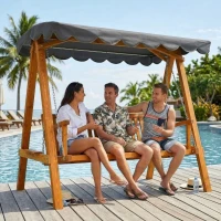 Outsunny 3 Seater Garden Swing Seat with Canopy, Wooden Swing Chair, Outdoor Hammock Bench for Balcony Patio Porch, Dark Grey(m-10)