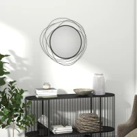 HOMCOM Espelho Redondo em Metal Aramado Preto Decoração Estilo Moderno Diâmetro Φ65 cm(m-6)