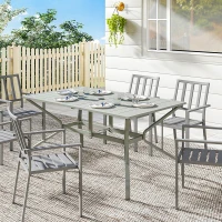 Outsunny Rectangle Garden Table with Parasol Hole, Outdoor Dining Table for 6, Patio Table for Balcony, 150cm x 90cm, Light Grey(m-10)