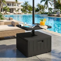 Outsunny Pied de parasol carré avec plateau de table, support parasol en HDPE à roues, remplissage eau sable 53 x 53 x 45 cm noir(m-2)