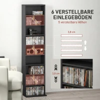 HOMCOM Raft pentru CD-uri cu 9 Rafturi Reglabile, Capacitate pentru 260 CD-uri/120 DVD-uri, 33x24x140 cm, Negru(m-5)