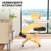 HOMCOM Scaun ergonomic postural cu suport pentru genunchi, cu roți, din lemn, negru(m-4)