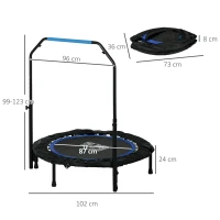 HOMCOM Cama Elástica Plegable Ø102 cm con Mango Ajustable  Marco de Acero para Entrenamiento Piernas Cuerpo Azul y Negro(m-3)