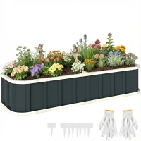 Outsunny Jardinière surélevée en acier galvanisé, lit de jardin avec gants et bords pliés, 165 x 52 x 31 cm, gris foncé(m-11)