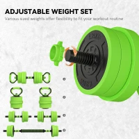 SPORTNOW 20kg Four-In-One Adjustable Weight Dumbbells Set, Barbell, Kettlebell, Push Up Stand - Green(m-5)