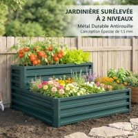 Outsunny Carré potager de jardin fond ouvert 2 étages pour herbes légumes fruits fleurs 120 x 101 x 58 cm vert(m-9)