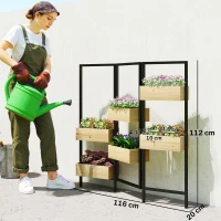 Outsunny Séparateur de pièce avec 6 bacs, paravent extérieur pliable à 3 panneaux avec trou de drainage et doublure, bois naturel(m-3)