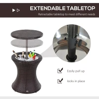 Outsunny PE Rattan Ice Bucket Table, Height Adjustable Liftable Outdoor Drinks Cooler, 52 cm Round Garden Beer Cocktail Table with Lid for Bar, Patio, Terrace, Brown(m-5)