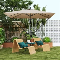 Outsunny Umbrelă Suspendată 2.5x2.5 m cu Acoperire, Corzi Antivânt, Bază în Cruce și Manivelă, Umbrelă de Grădină Inclinabilă și Rotativă 360° din Metal și Poliester 180 g/m², UV50+, Gri(m-10)
