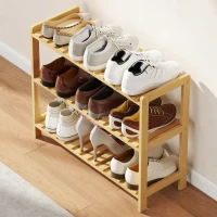 HOMCOM Zapatero de Bambú de 3 Niveles Estantería de Zapatos para 9 Pares para Recibidor Pasillo 70x26x57,5 cm Natural(m-7)