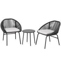 Outsunny Ensemble salon de jardin pour 2 personnes avec coussins d'assise moelleux avec corde en résine tressée et acier époxy(m-12)
