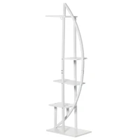 Outsunny Portafiori a 5 Livelli a Mezzaluna per Interni ed Esterni in MDF e Acciaio, 50x30x160 cm, Bianco(m-11)