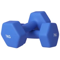 SPORTNOW Set 2 Manubri Esagonali da 2x7kg in Metallo e Plastica con Impugnatura Antiscivolo, 22.5x10.5x10.5 cm, Blu(m-1)