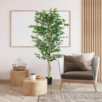 Outsunny Arbre Artificiel Plante Artificiel Banyan Hauteur 1,8 m Tronc Branches Liane Lichen Feuilles Grand réalisme Pot Inclus(m-10)
