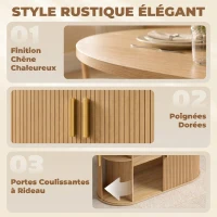 HOMCOM Table à Manger Ovale pour 6 personnes, Portes Coulissantes, 6 Compartiments, Style Farmhouse Moderne, 180x80x75cm, Chêne(m-6)