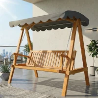 Outsunny 3 Seater Garden Swing Seat with Canopy, Wooden Swing Chair, Outdoor Hammock Bench for Balcony Patio Porch, Dark Grey(m-11)