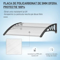 Outsunny Copertină de Exterior Impermeabilă și Anti-UV, din PC, PP și Aluminiu, 75x100x23 cm, Transparentă și Neagră(m-4)