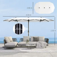 Outsunny Umbrelă Dublă cu 12 Spițe, cu Manivelă, din Metal și Poliester, 4,6x2,7 m, Alb(m-3)