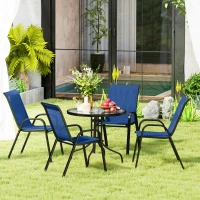 Outsunny Five-Piece Steel Patio Set, with Glass-Top Table - Dark Blue(m-11)