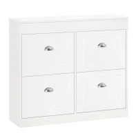 HOMCOM Shoe Cabinet with 4 Flip Drawers Wood Tipping Bucket Narrow Storage Cupboard with Adjustable Shelf Hall Organizer for Entrance Foyer White(m-1)