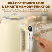 HOMCOM Waterkoker- en toasterset met LED-display, 1,7-l waterkoker met 3 uur warmhoudfunctie, Creme(m-5)
