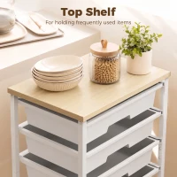 HOMCOM 6-Tier Storage Trolley on Wheels, Metal Kitchen Rolling Cart with 5 Pull-Out Drawers, White(m-5)