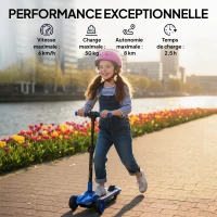 AIYAPLAY Trottinette électrique pour enfant 6 à 10 ans, pliable 3 roues démarrage zéro, vitesse maximale 8 km/h 64x29x83cm bleu(m-7)