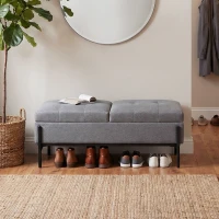 HOMCOM Sitztruhe aus Leinen, Bettbank mit 2 Fächern, klappbaren Deckeln und extra dicker Polsterung, 117 x 50 x 44 cm(m-9)