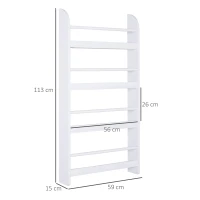HOMCOM Bookcase, 4 Tier Wall Mounted Bookshelf, 15cm Depth Storage Shelving Rack for Bedroom Nursery Office Home, Accessories Supplies, White(m-3)