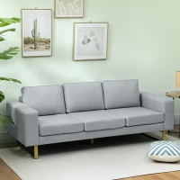 HOMCOM 3-Sitzer-Sofa, Couch mit Vollholzrahmen, Metallbeine, schlichtes Design, Hellgrau(m-10)