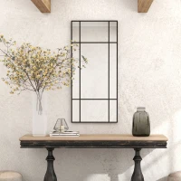 HOMCOM Espelho de parede estilo vitrine retangular estilo janela, horizontal ou vertical com 4 ganchos, em metal preto - 110x50 cm(m-4)