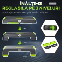 HOMCOM Step Fitness pentru aerobic reglabil pe 3 înălțimi de 10-15-20 cm, din plastic, verde și gri(m-5)