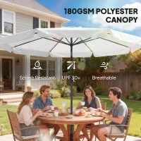 Outsunny 3 m Garden Parasol with Tilt Mechanism & Crank Handle, UPF 30+ Patio Umbrella Outdoor Table Umbrella, Cream White(m-6)
