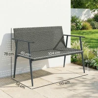 Outsunny Banc de Jardin 2 places en Résine Tressée et Acier, avec Accoudoirs, Dossiers et Pieds Réglables, 110x58x78cm, Gris(m-3)