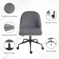 HOMCOM Scaun de birou reglabil pe înălțime cu funcție de balansare, tapițerie din material catifelat, gri(m-5)