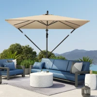 Outsunny Umbrelă Suspendată 2.5x2.5 m cu Acoperire, Corzi Antivânt, Bază în Cruce și Manivelă, Umbrelă de Grădină Inclinabilă și Rotativă 360° din Metal și Poliester 180 g/m², UV50+, Gri(m-8)