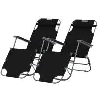 Outsunny Lot de 2 Chaises Longue inclinable transat Bain de Soleil fauteuil relax jardin 2 en 1 Pliant têtière Amovible(m-11)