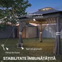 Outsunny Pavilion de Grădină cu Înălțime Reglabilă și Lumină LED, din Oțel și Țesătură Oxford, 336x336x250-270 cm, Gri(m-7)