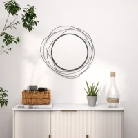 HOMCOM Espelho Redondo em Metal Aramado Preto Decoração Estilo Moderno Diâmetro Φ65 cm(m-2)