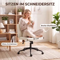 HOMCOM Homeoffice bureaustoel, in hoogte verstelbaar, draaibaar, brede zitting voor zitten met gekruiste benen, met wielen, crème(m-4)