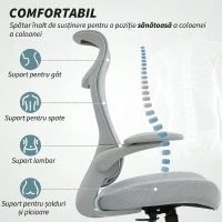 HOMCOM Scaun de Birou Ergonomic cu Brațe Reglabile, Spătar din Plasă și Tetieră, Gri(m-4)