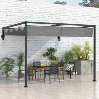 Outsunny 2 x 3(m) Lean To Steel Pergola, with Moving Fabric Canopy - Dark Grey(m-10)