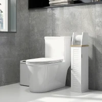 kleankin Portarollos para Baño Moderno Mueble Auxiliar de Baño con Estantes Ajustables y Portarrollos de Papel 18x20x80 cm Blanco(m-10)
