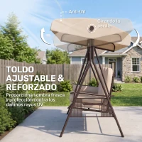 Outsunny Balancín de Jardín de 3 Plazas con Estructura Metálica Toldo y Bandeja para Bebidas para Exterior 208x121x172 cm Beige(m-4)